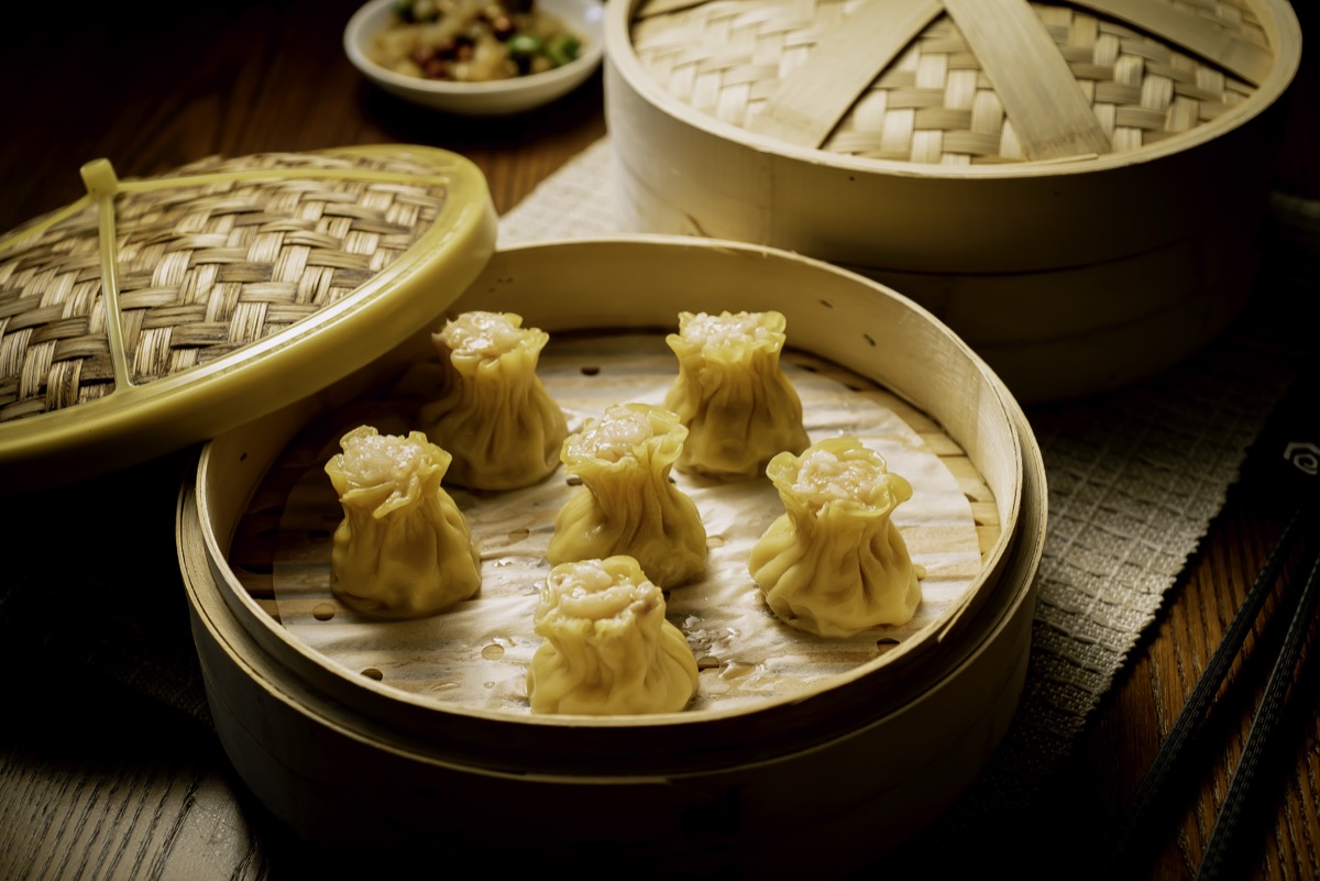 Pumpkin shrimp and pork shao mai at Din Ding Dumpling House Fremont