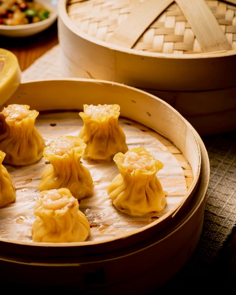Pumpkin shrimp and pork shao mai dumplings