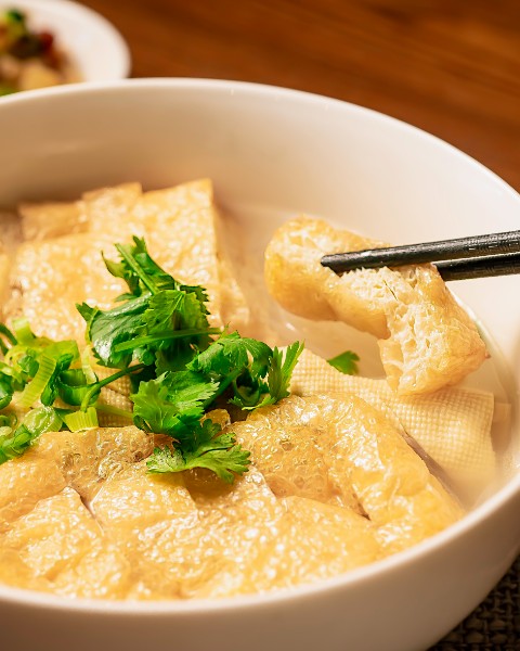 Tofu puff and thin noodle soup at Din Ding Dumpling House